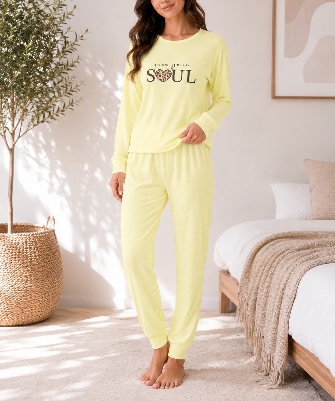 Ladies Printed Yellow Pj Set -Free Your Soul - StylePhase SA