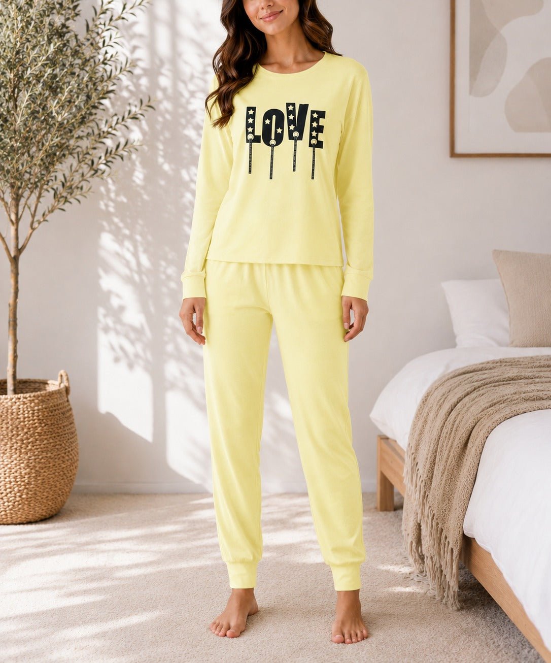 Ladies Printed Yellow Pj Set -LOVE - StylePhase SA