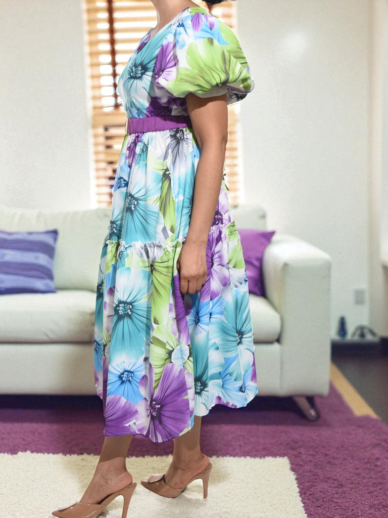 Ladies Puff Sleeve Floral Dress - StylePhase SA