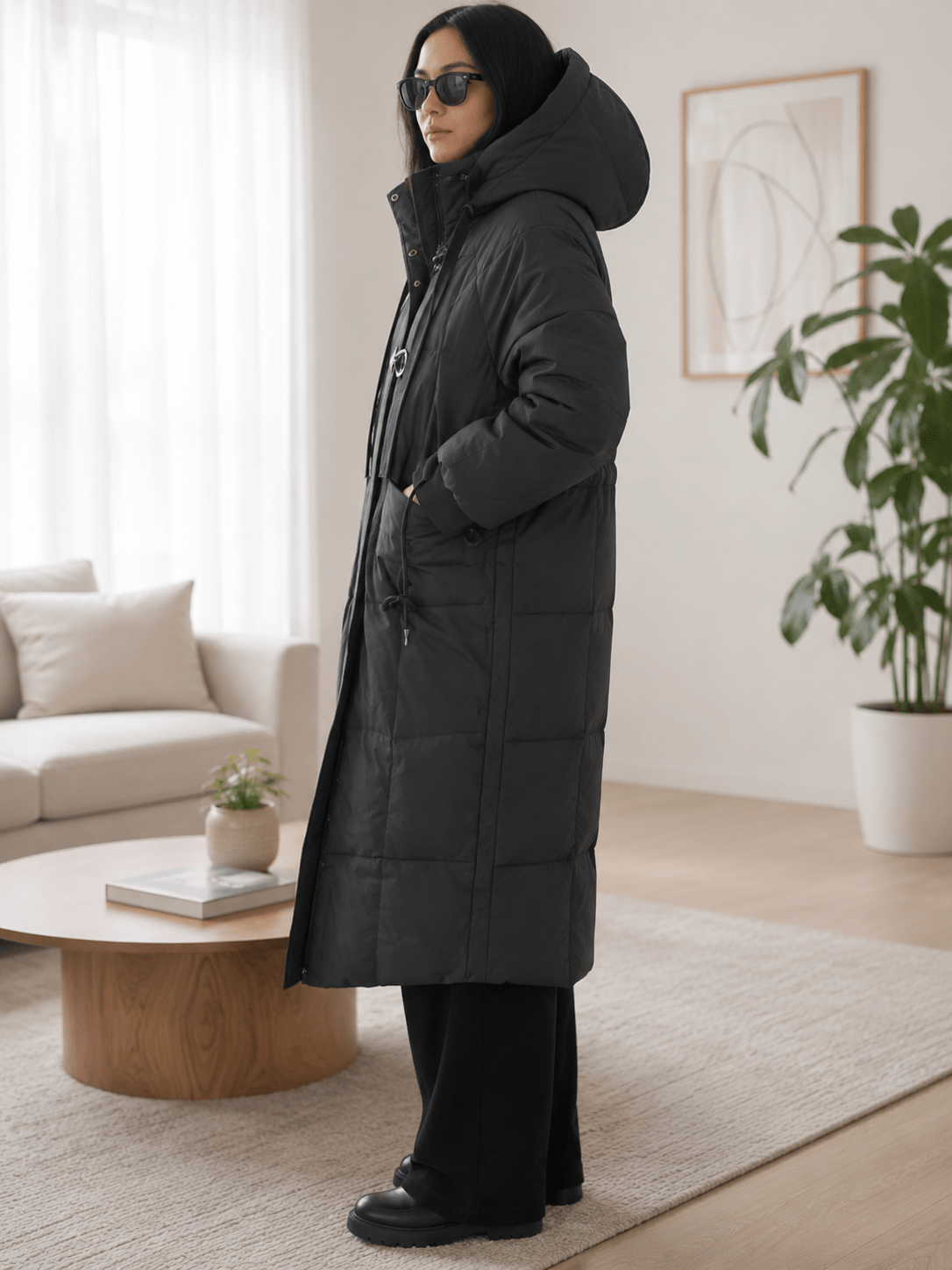 Ladies Puffer Long Black Jacket - StylePhase SA