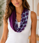 Ladies Purple And Blue Plaid Pattern Loop Neck Scarf - StylePhase SA