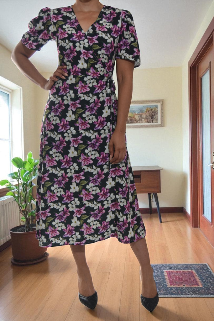 Ladies Purple And White Flower Wrap Dress - StylePhase SA