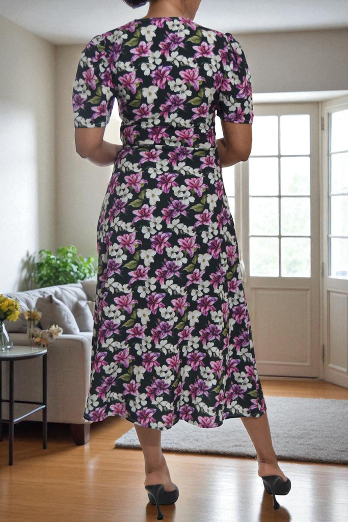 Ladies Purple And White Flower Wrap Dress - StylePhase SA