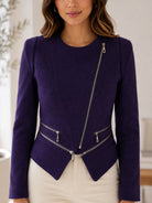 Ladies Purple Asymmetric Zipper Slim Fit Blazer - StylePhase SA