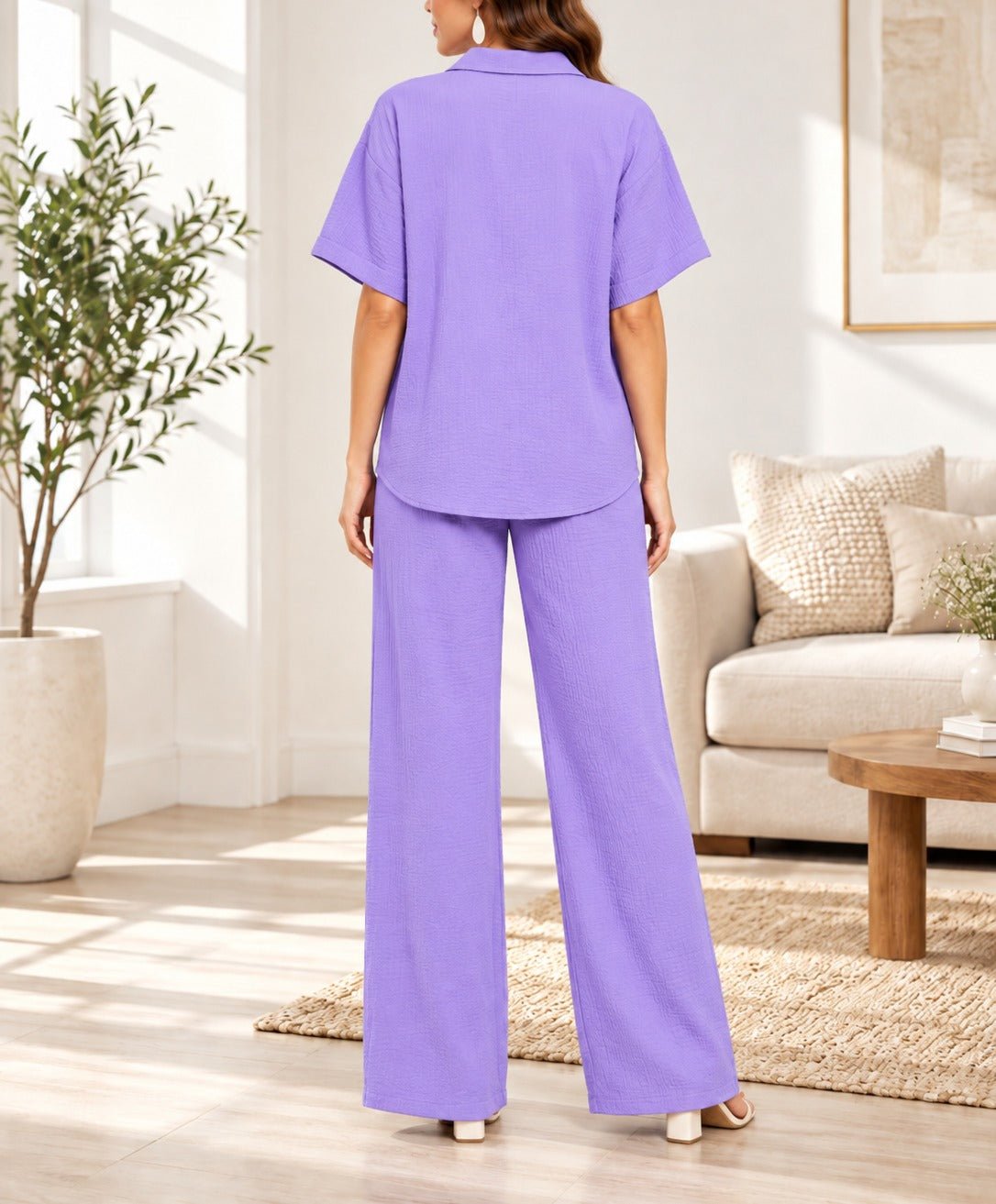 Ladies Purple Button Shirt Two-Piece Set - StylePhase SA