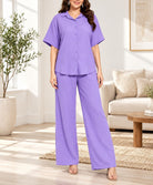 Ladies Purple Button Shirt Two-Piece Set - StylePhase SA