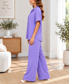 Ladies Purple Button Shirt Two-Piece Set - StylePhase SA