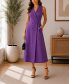 Ladies Purple Double Breast Midi Dress - StylePhase SA