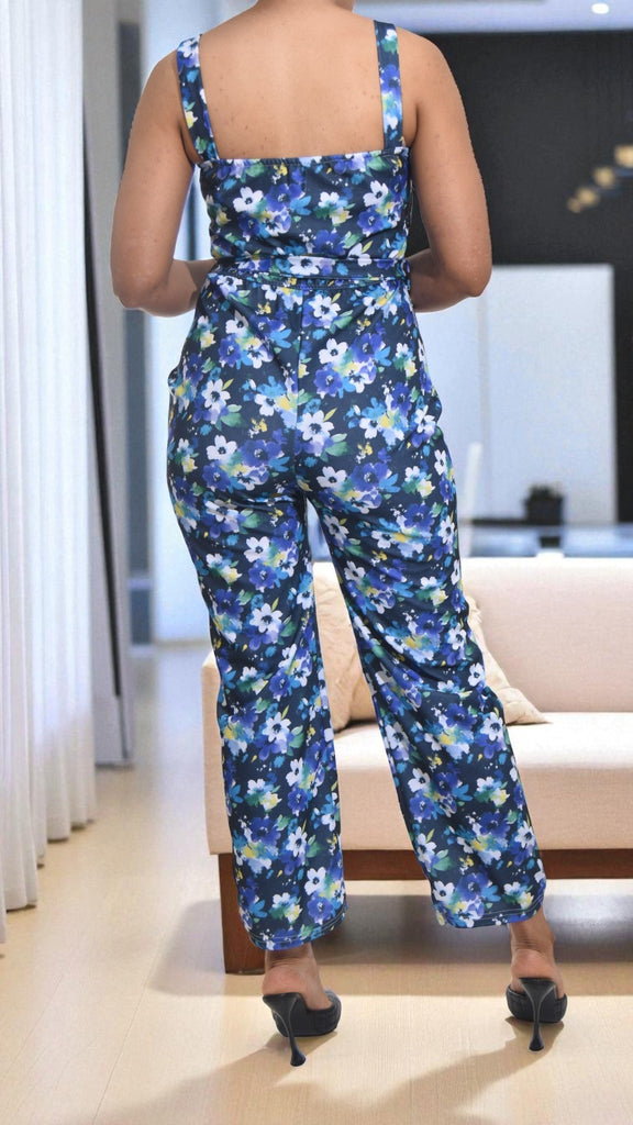 Ladies Purple Floral Tie Front Jumpsuit - StylePhase SA