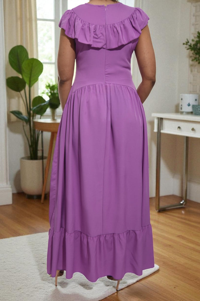 Ladies Purple Ruffled Button Tier Dress - StylePhase SA