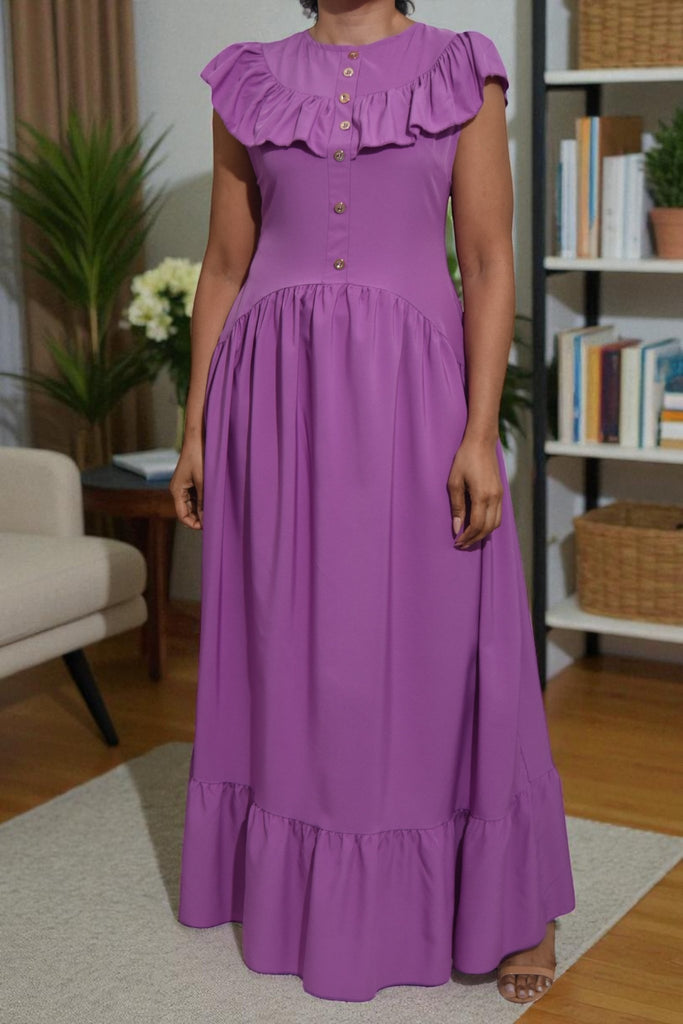 Ladies Purple Ruffled Button Tier Dress - StylePhase SA
