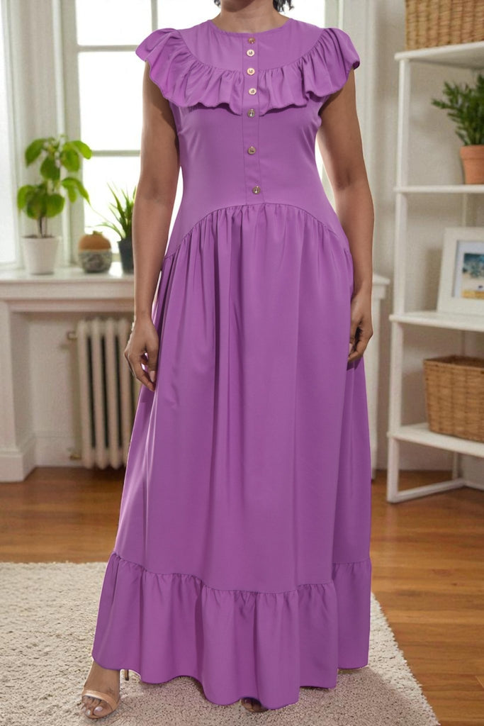 Ladies Purple Ruffled Button Tier Dress - StylePhase SA