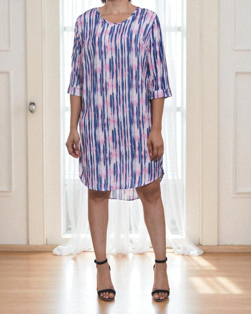 Ladies Purple Stripe Tunic 3/4 Sleeve Dress - StylePhase SA