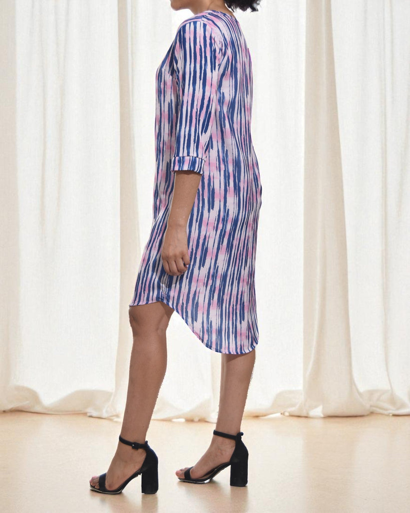 Ladies Purple Stripe Tunic 3/4 Sleeve Dress - StylePhase SA
