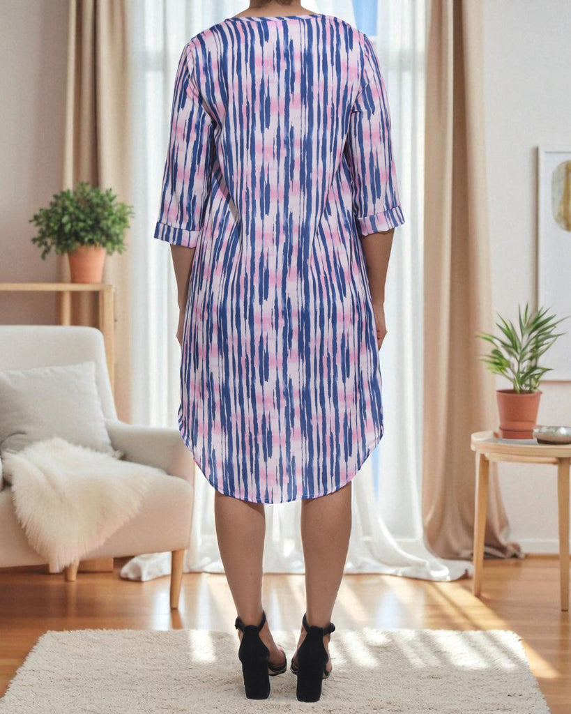 Ladies Purple Stripe Tunic 3/4 Sleeve Dress - StylePhase SA