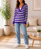 Ladies Purple Striped Hoody Top - StylePhase SA