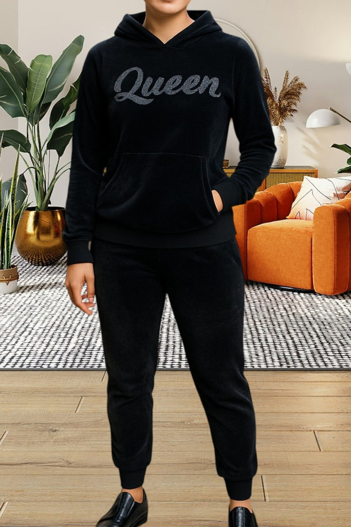 Ladies Queen Studded Velour Tracksuit Set - StylePhase SA
