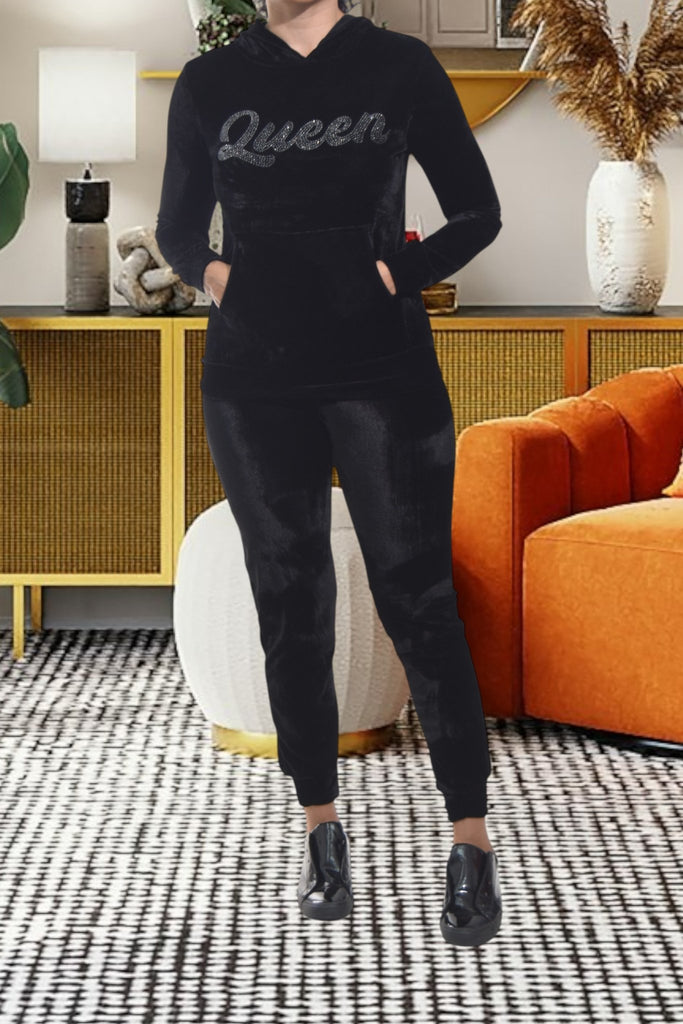 Ladies Queen Studded Velour Tracksuit Set - StylePhase SA