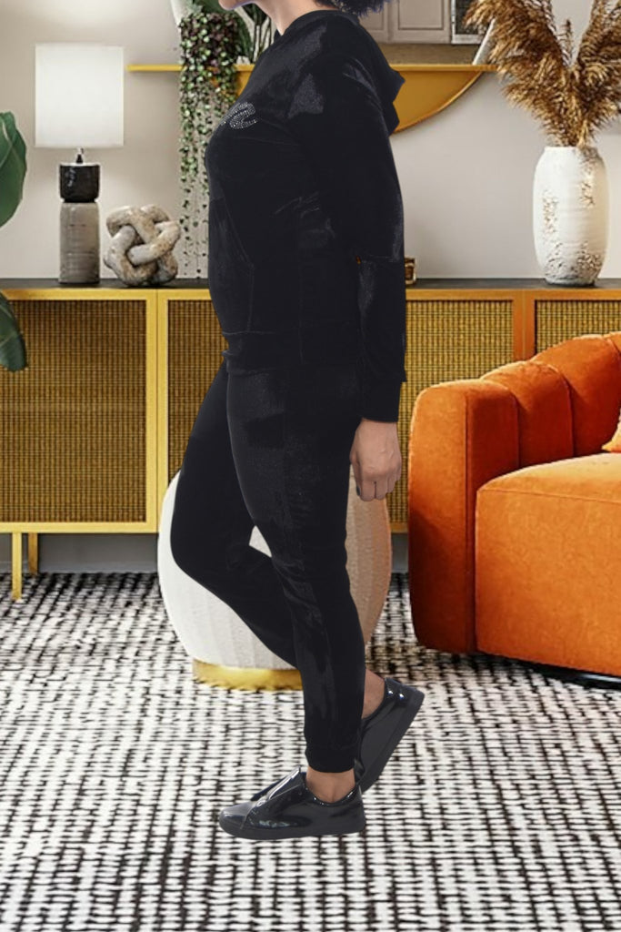 Ladies Queen Studded Velour Tracksuit Set - StylePhase SA