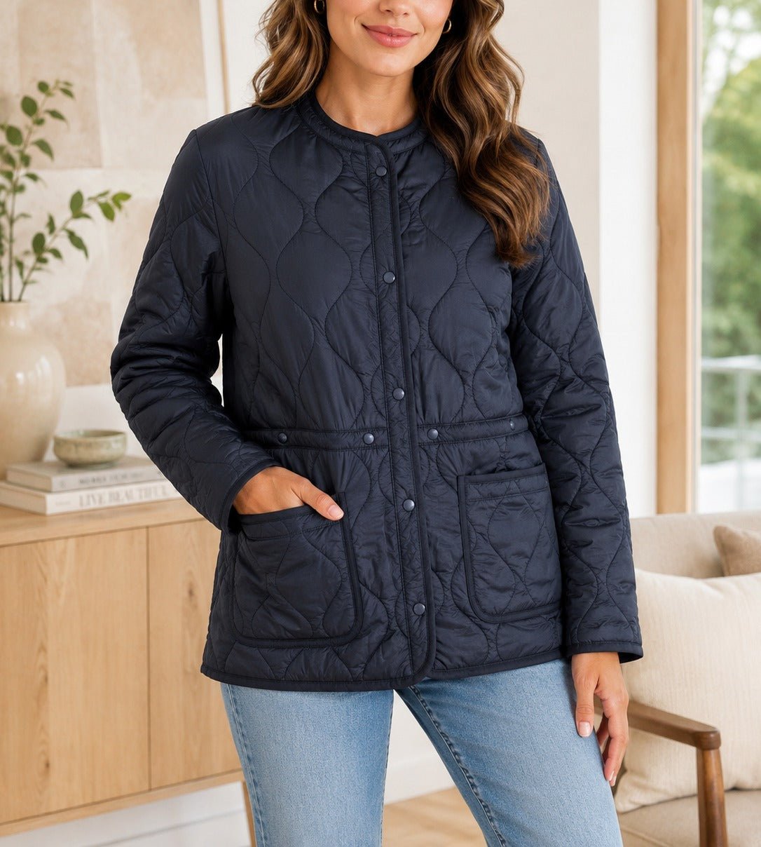 Ladies Quilt Button Front Jacket-Black - StylePhase SA