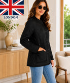 Ladies Quilt Button Front Jacket-Black - StylePhase SA