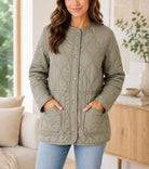 Ladies Quilt Button Front Jacket-Sage - StylePhase SA