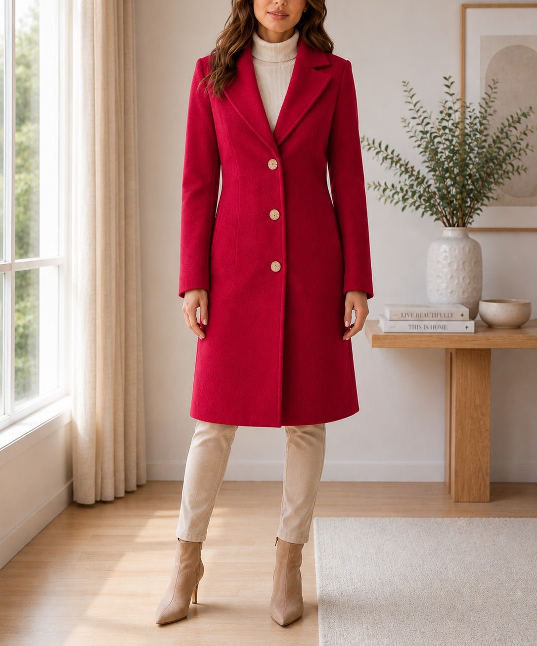 Ladies Red 3 Button Melton Coat - StylePhase SA