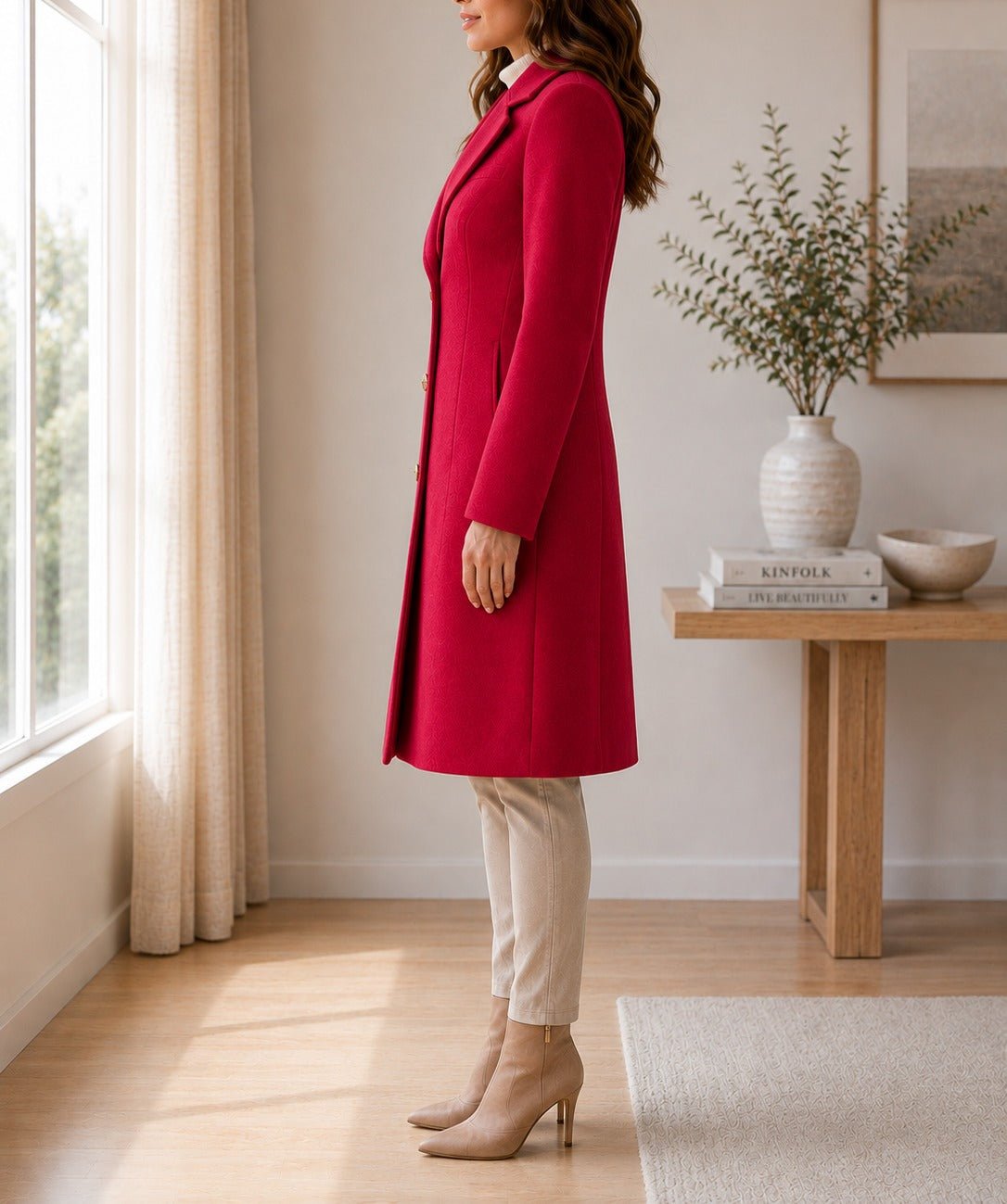 Ladies Red 3 Button Melton Coat - StylePhase SA