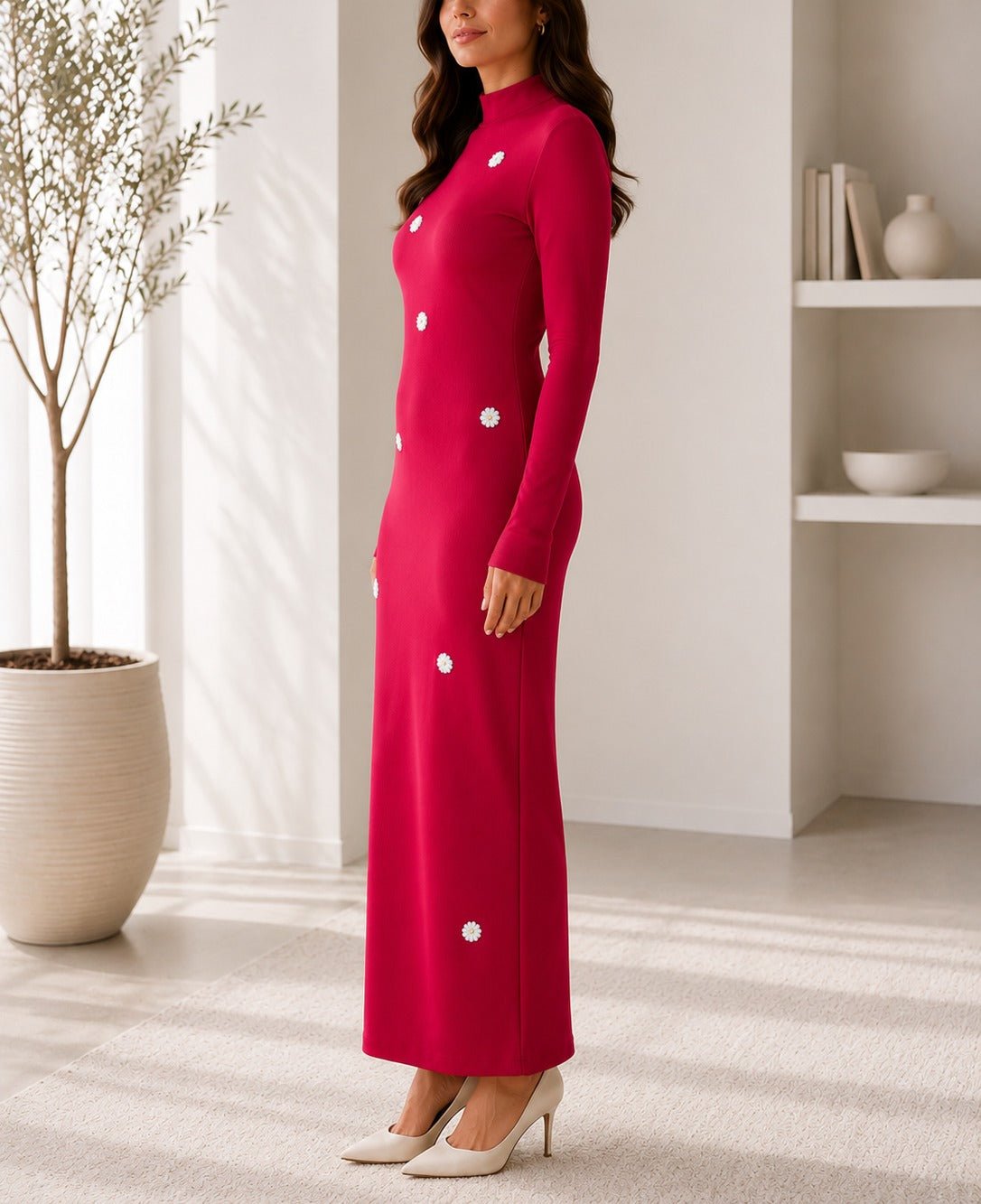 Ladies Red 3D Flower Detail Maxi Dress - StylePhase SA