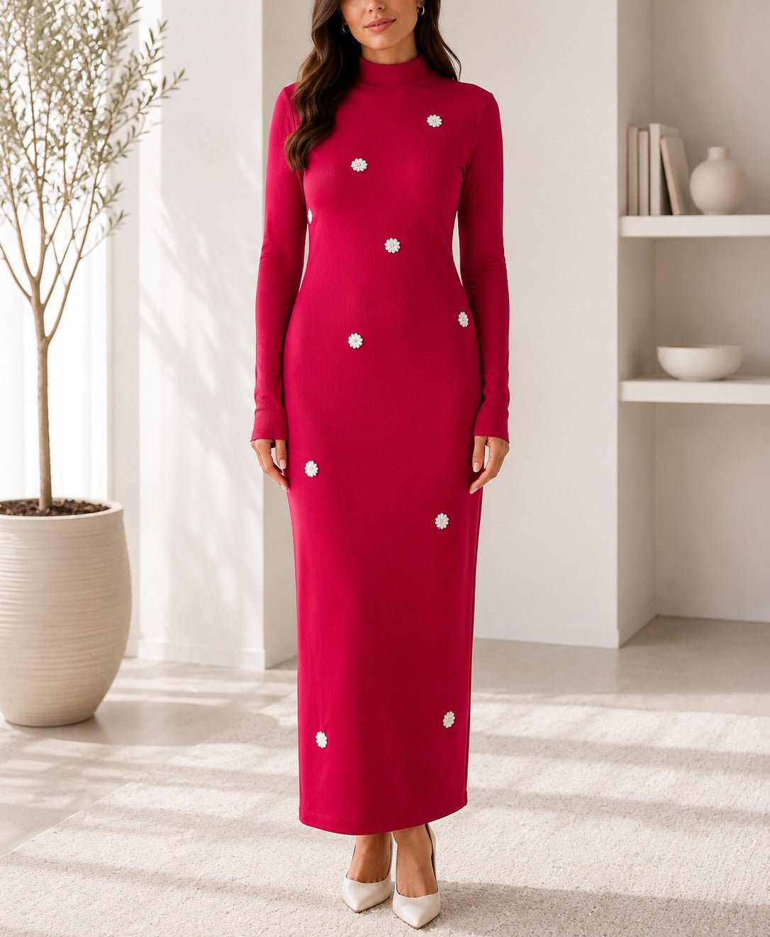 Ladies Red 3D Flower Detail Maxi Dress - StylePhase SA
