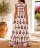 Ladies Red And Cream Sleeveless Paisley Print Maxi Dress - StylePhase SA