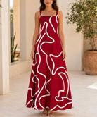 Ladies Red And White A-Line Cami Maxi Dress - StylePhase SA