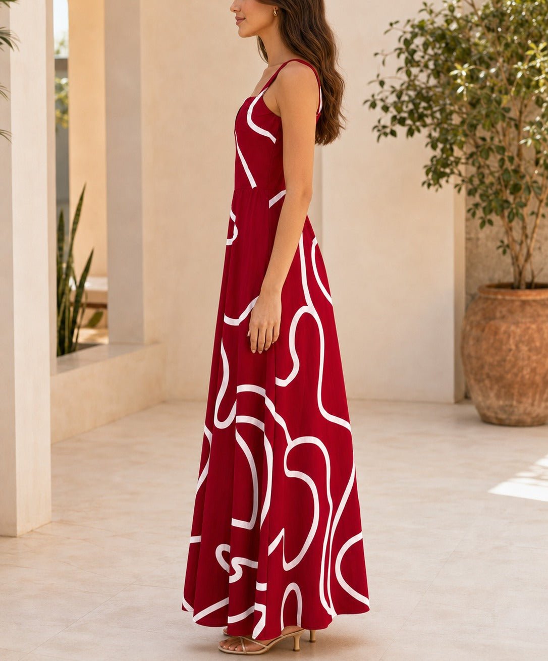 Ladies Red And White A-Line Cami Maxi Dress - StylePhase SA