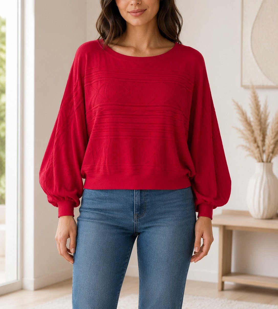 Ladies Red Batwing Knit Top - StylePhase SA