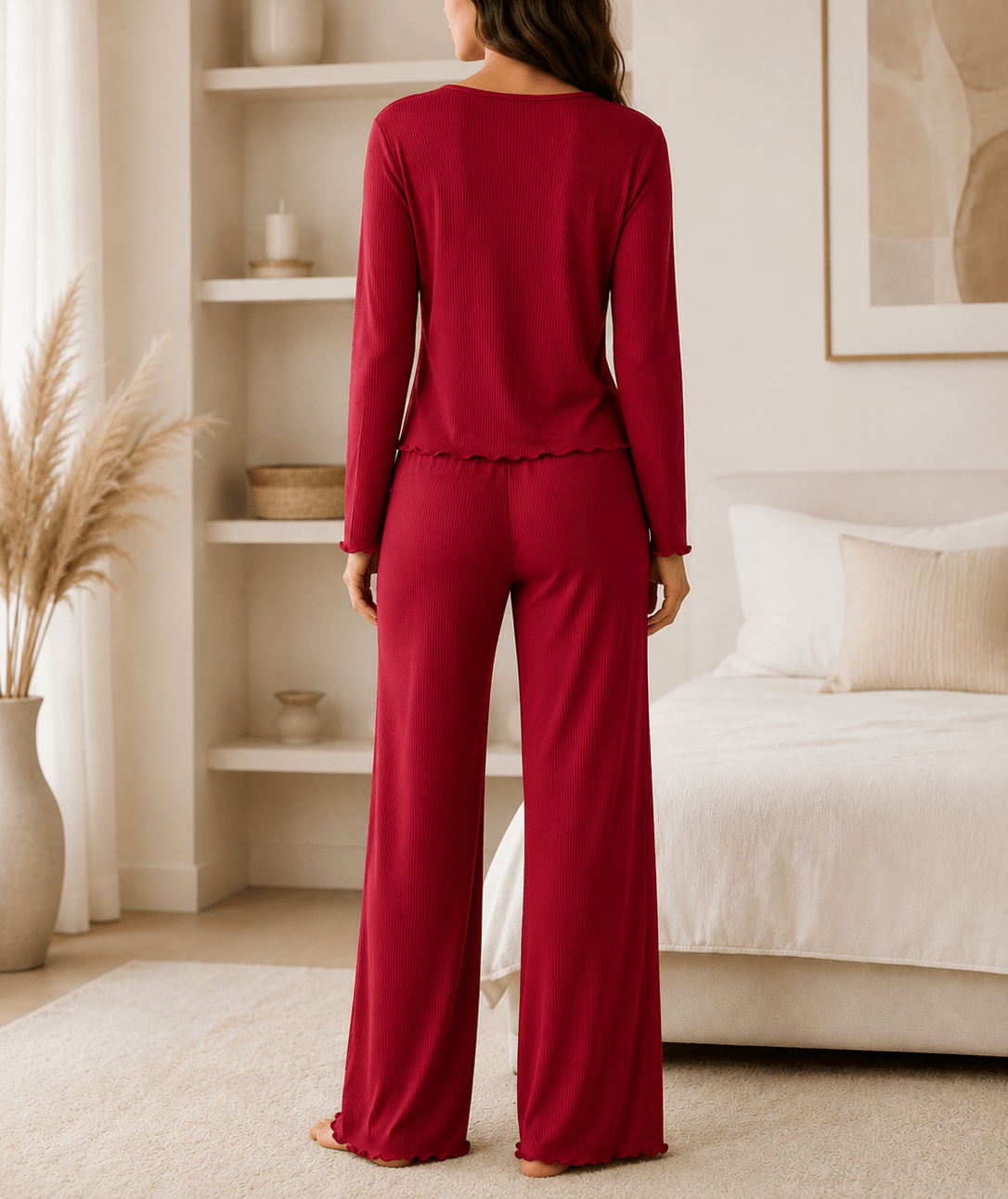 Ladies Red Bow Detail Long Sleeve Pyjama Set - StylePhase SA