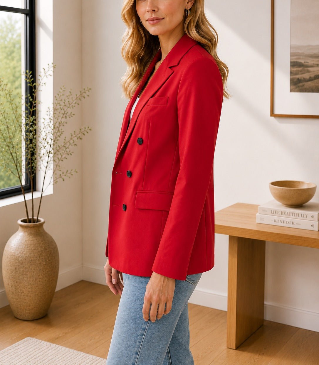 Ladies Red Button Lined Blazer - StylePhase SA