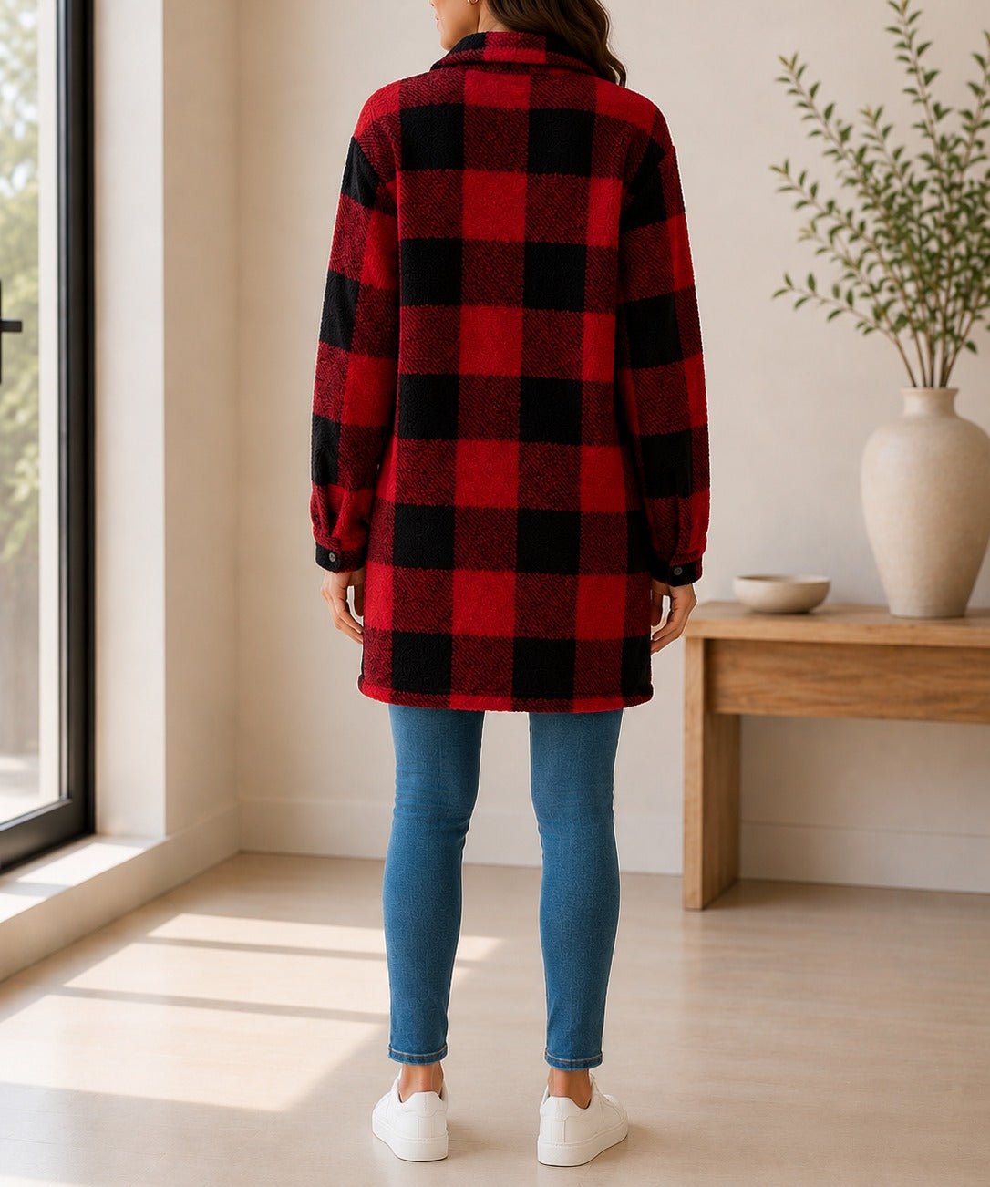 Ladies Red Check Pattern Plush Top - StylePhase SA
