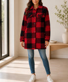 Ladies Red Check Pattern Plush Top - StylePhase SA