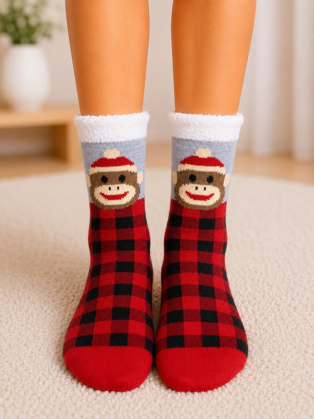 Ladies Red Checker Thermal Slipper Socks - StylePhase SA
