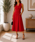 Ladies Red Double Breast Midi Dress - StylePhase SA
