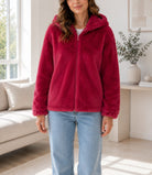 Ladies Red Faux Fur Zip Hoody Jacket - StylePhase SA