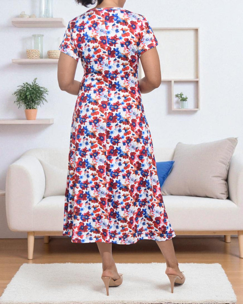 Ladies Red Floral A Line Midi Dress - StylePhase SA