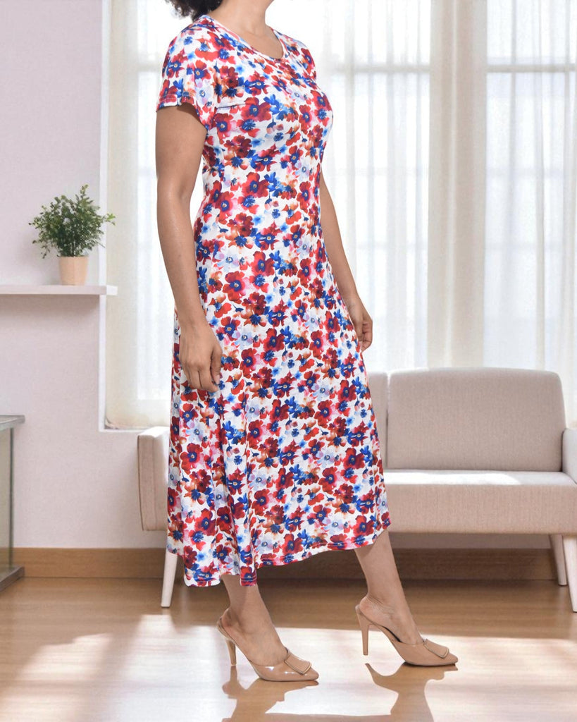 Ladies Red Floral A Line Midi Dress - StylePhase SA