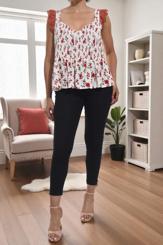 Ladies Red Floral Curve Plus Top - StylePhase SA