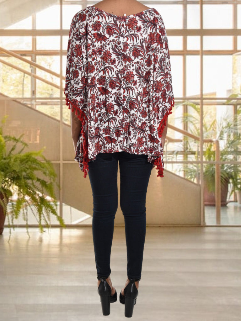 Ladies Red Floral Print Batwing Top - StylePhase SA