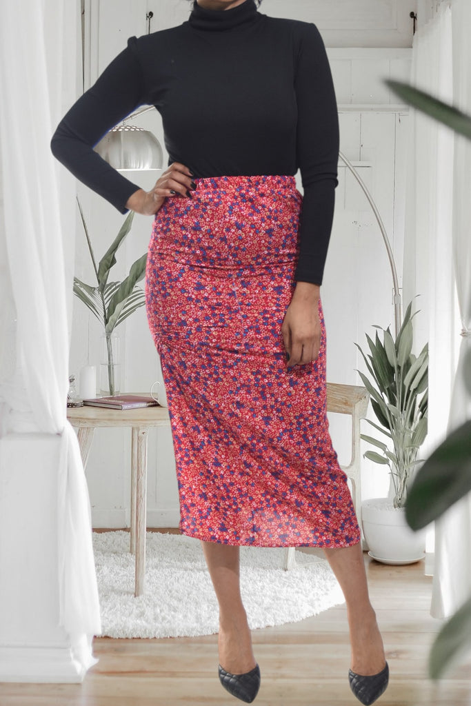 Ladies Red Floral Ruched Skirt - StylePhase SA