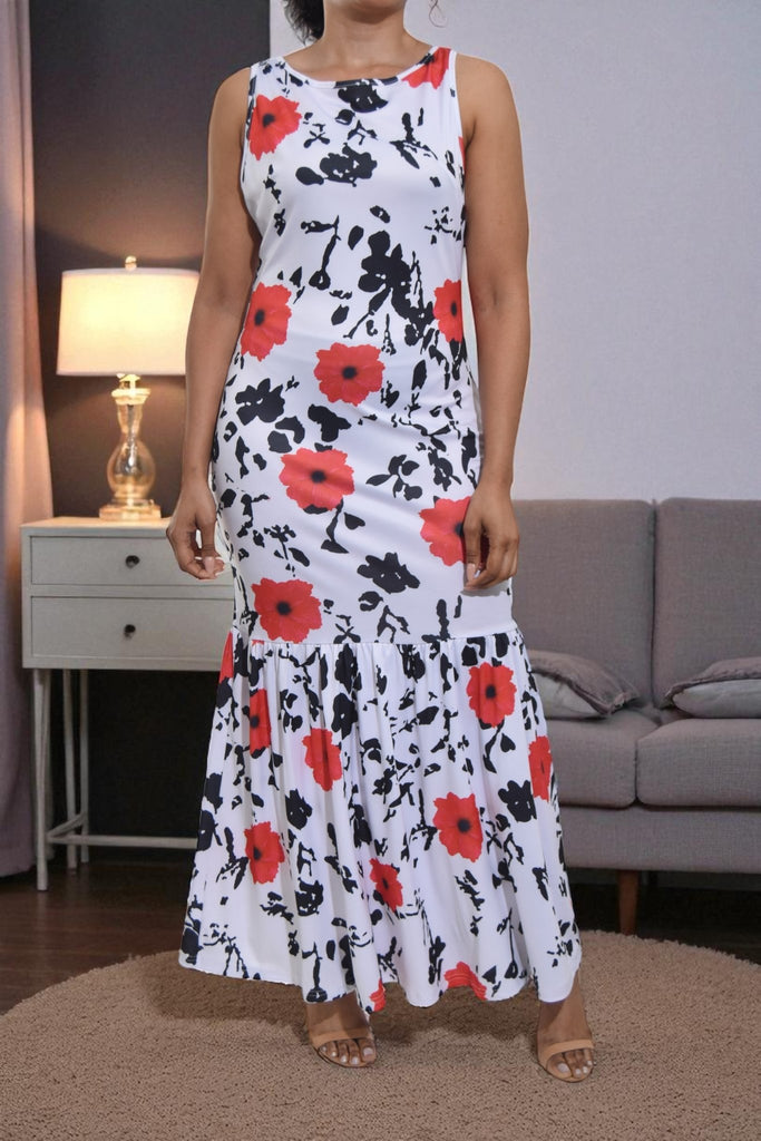 Ladies Red Floral Ruffel Dress - StylePhase SA