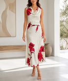 Ladies Red Floral Satin Dress- New Feeling - StylePhase SA