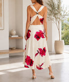 Ladies Red Floral Satin Dress- New Feeling - StylePhase SA