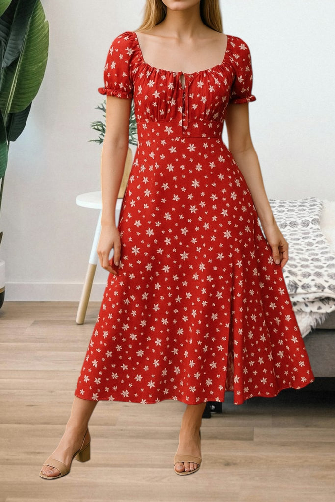 Ladies Red Floral Slit Dress - StylePhase SA